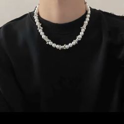 Punk Hip Hop White Imitation Pearl Necklace