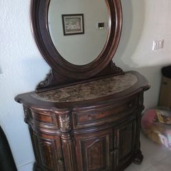 Wood Entrance Table W Mirror