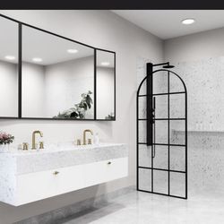 Arden 34" W x 78" H Fixed Framed Shower Screen with 3/8" Grid Clear Glass