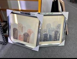 New 23.6" H Square-Shaped Blue & Orange PS/Mirror Kaiden Crystal Mirror Framed (Set of 2), Wall Art