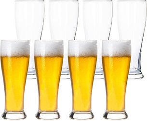 16 oz Craft Beer Glasses, Set of 8, Tall Beer Glasses, Lead-Free Beer Glasses, Dishwasher Safe, Beer Beverage Glasses, with Stainless Steel Straws 