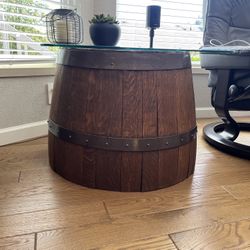Wine Barrel - Coffee / Side Table With Glass Top