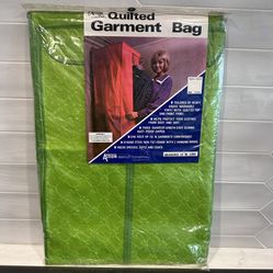 Vintage avocado green quilted flowers garment bag new in pkg  Unused unopened  Made by Action Fair co - made in Taiwan