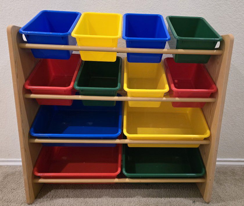 Toy Organizer With 12 Mutli Color Bins