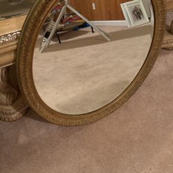 Vintage Round Mirror Gold Color Trim