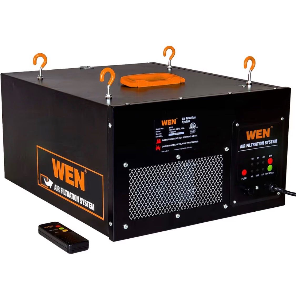 WEN 3410 3-Speed Remote-Controlled Air Filtration System (300/350/400 CFM), Basic w/ RF Remote (400 CFM) , Black