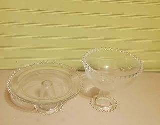 Glass cake plate and bowl