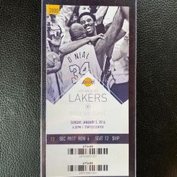 Kobe Bryant (Full Ticket) Final Season Lakers vs Phoenix Suns Sunday January 3 2016🏀