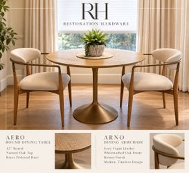RH Restoration Hardware Dining Bistro Set w two Leather Dining Chairs