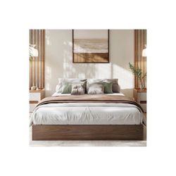 California King Wood Platform Bed Frame, No Headboard, No Box Spring Needed, Easy Assembly, Walnut Finish