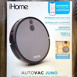 iHome AutoVac Juno Robot Vacuum, Mapping Technology, Strong Suction, 120 Min Runtime, App + Remote Control, (BRAND NEW FACTORY SEALED)