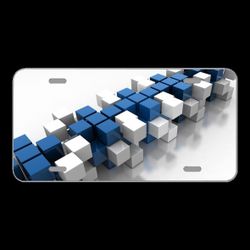 License Plate Novelty Car Front Blue Cube Design Modern Cube Shape