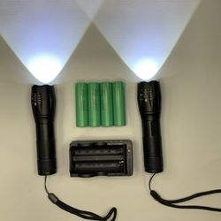 2 T6 LED Tactical Handheld Flashlight, 4 Samsung 18650 25R Rechargeable Batteries, 1 Dual Charger