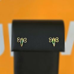 Jewelry 10k solid yellow gold malachite dragonfly  0.15CTW butterfly stud earring’s
