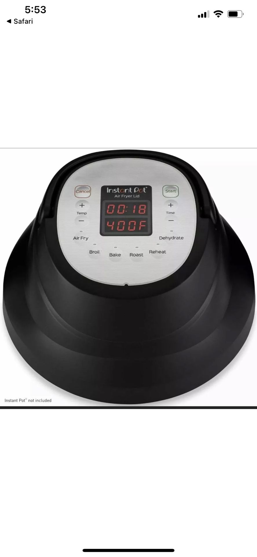 Instant Pot Air Fryer Lid with Baske