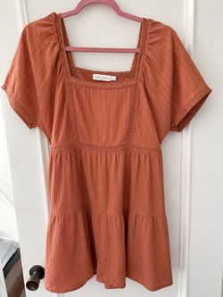 All in Favor Women’s Small Rust Terracotta Boho Tiered Dress Lace Trim