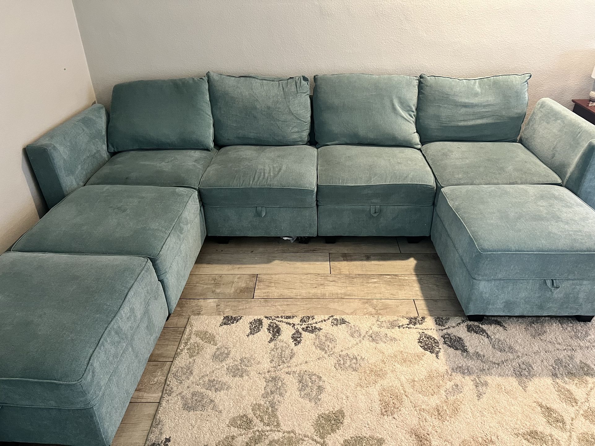 U-Shaped Sectional Sofa with 4 Seats 3 Ottomans, 7 Pieces Modern Couch Sleeper Convertible Couch Bed for Living Room