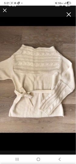 NEW  Women Cream White Braid Detail Belt Knit Sweater Size Small