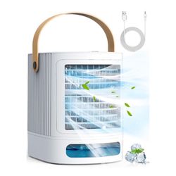 BALKO Mini Air Conditioner, 3-IN-1 Small Air Conditioner w/ 3-Level Humidify & 3 Speeds, 7-Color Night Lights, Top Fill Tank for 8H Cooling, Desk Port