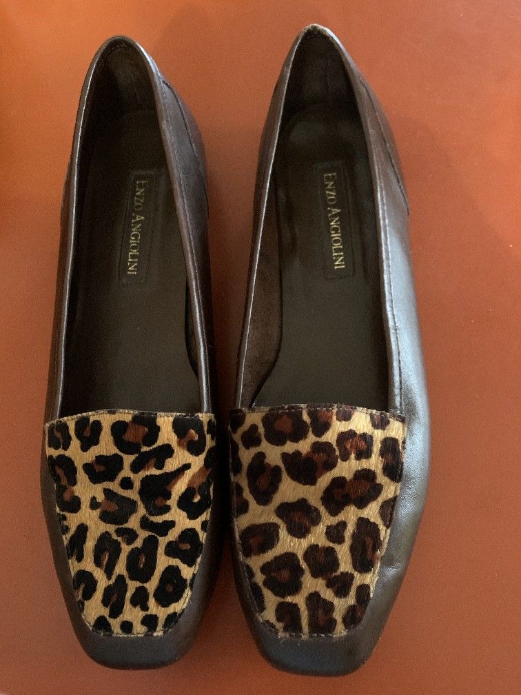 Enzo Angiolini Leather Leopard 🐆 & Brown Slippers size 8 1/2 M