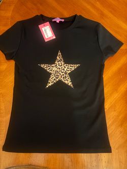 Women’s Edikted black t-shirt with leopard print star size S