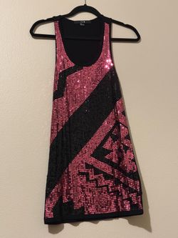 XXI Forever 21 Pink Black Sequin Geometric Party Dress Mini