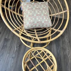 Vintage Mid-Century Papasan Lounge Chair + Ottoman