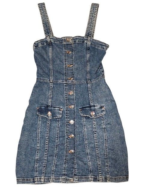 H&M Divided Jeans Dress Size XXS Button Up Front Shoulder Straps
