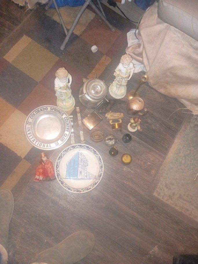 Antiques Lot Silver Copper And Statues