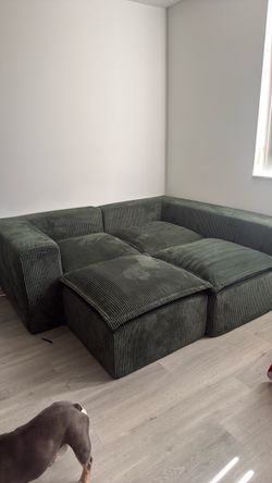 Boneless green comfy corduroy couch FOR SALE!! Open to negotiation