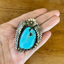 Vintage Large Native American Sterling Silver and Turquoise Pendant