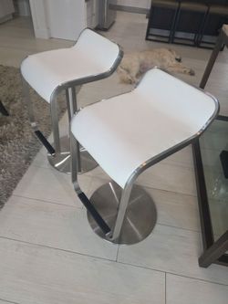 WHITE MODERN  HEIGHT ADJUSTABLE STOOLS 2 FOR$135