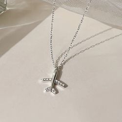 Brand New Beautiful Airplane Silver Stainless Steel Chain Necklace 
