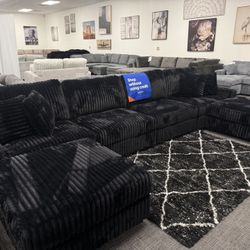 Black Corduroy Modular Sectional + USB ( FREE TV INCLUDED)