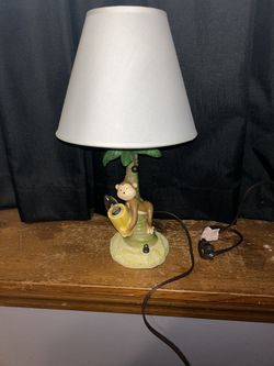 Vintage Table Light Palm Tree with Monkey and a Banana Night Light Lamp