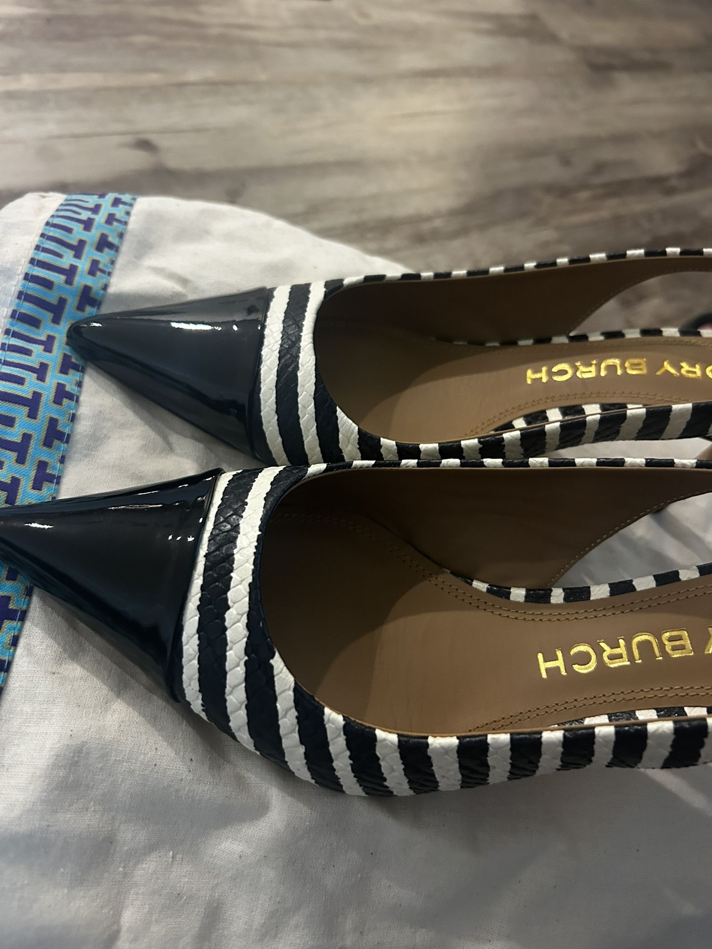 Tory Burch Cap Toe Zebra Sling Back Heels 