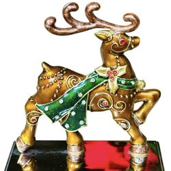3 Reindeer Stocking Holder Hangers With Bejeweled Accents