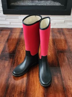 Hunter Bessy Tall Rain Boots Red Black Women's Size 8 EU 39