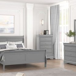 Brand New Grey 4pc Queen Bedroom Set 