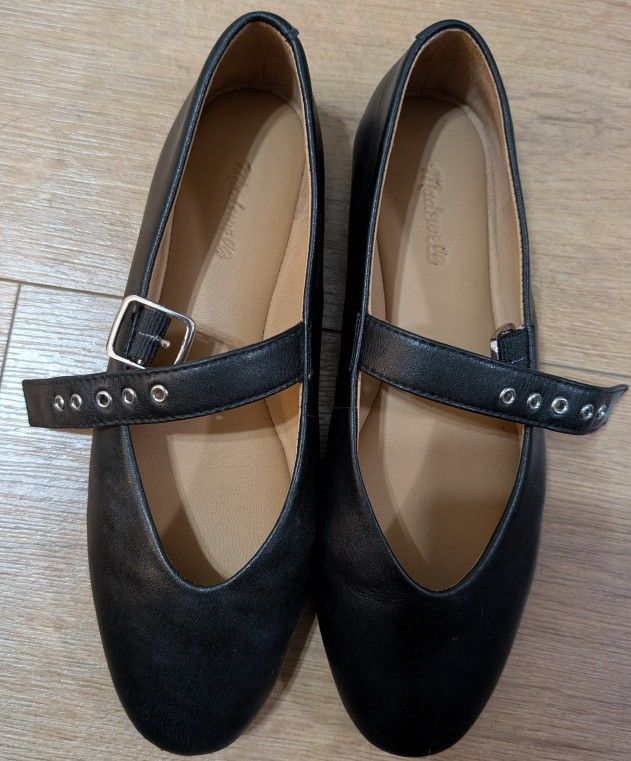 New MADEWELL The Beverley Mary Jane Flat 6.5 in True Black Leather  NP285