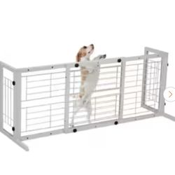 38 in. to 71 in. W Adjustable Pet Gate, Solid Wood Dog Fence for Doorway, Stairs