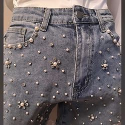 Denim Shorts With Pearls And Stones Available Size Small Medium And Large