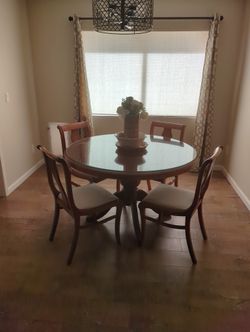 Solid Wood Inlay Glass Top Table