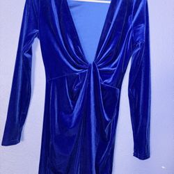 Long Sleeve Blue Velvet Mini Dress Size M