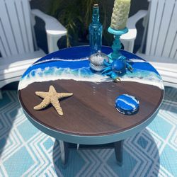 Stunning Round Resin Ocean Coffee Or Side Table 