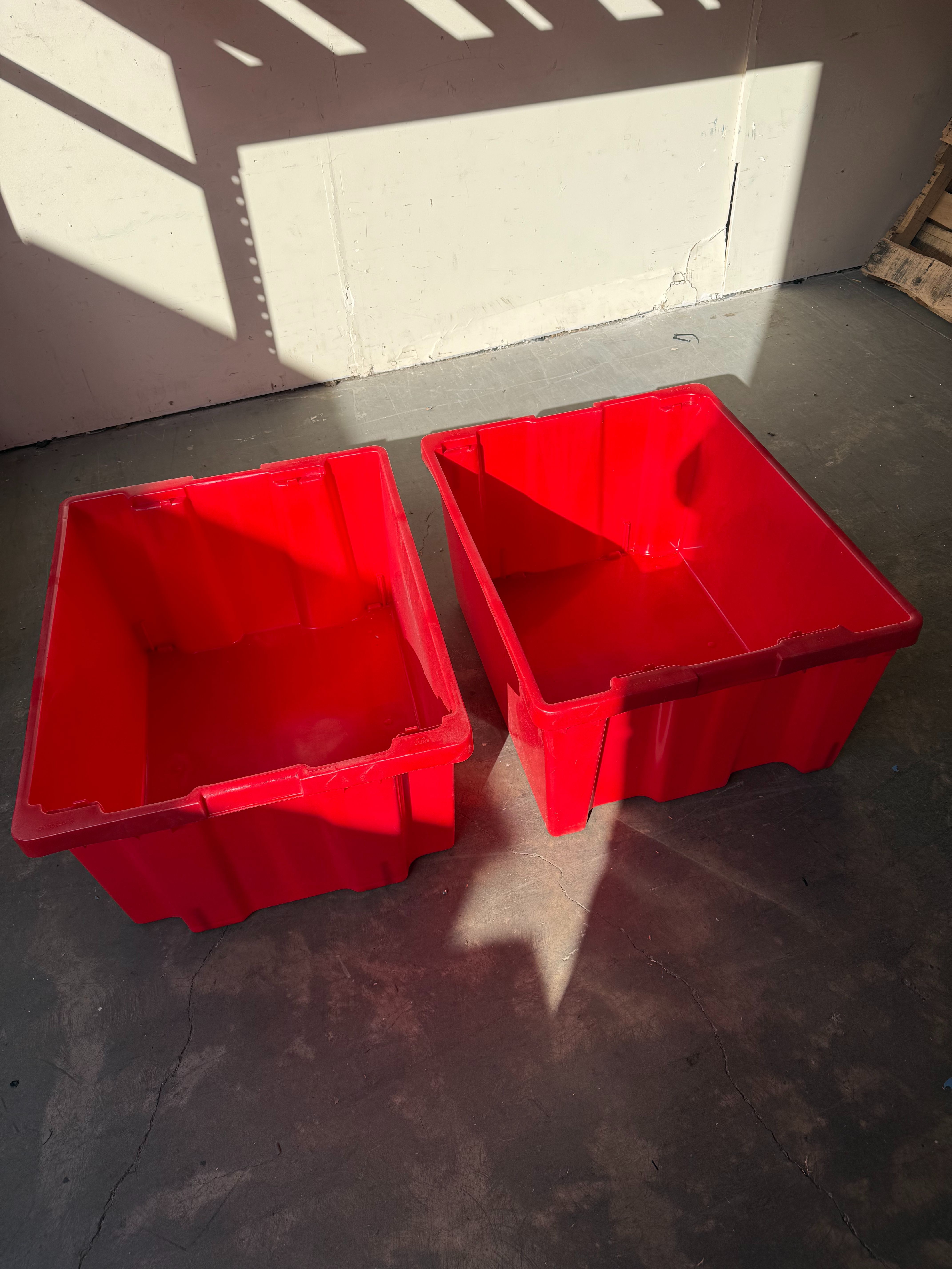 Stackable Large Red Storage Totes 31"× 22"× 16". Many Available