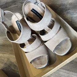 French Connection Wooden Heel Pink Nice Silver Platform Sandals 