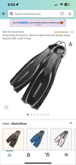 Cressi Scuba Diving Fins - Reactive Open Heel with Bungee Strap - Reaction EBS: made in Italy