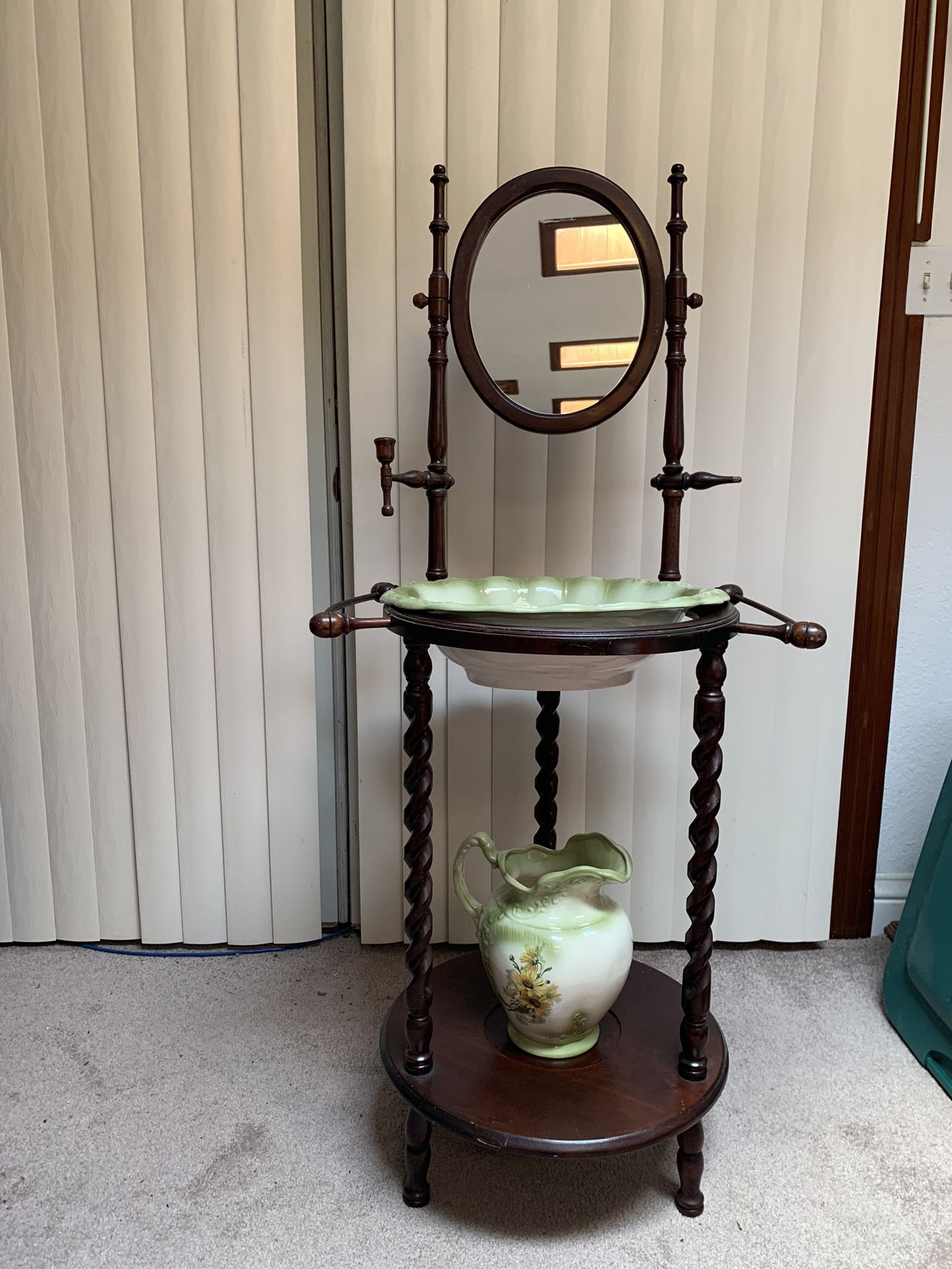 Antique Wash Bowl Stand And Pitcher