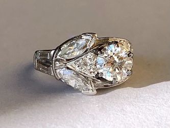Estate Vintage Platinum Floral Burst Diamond Cluster Ring